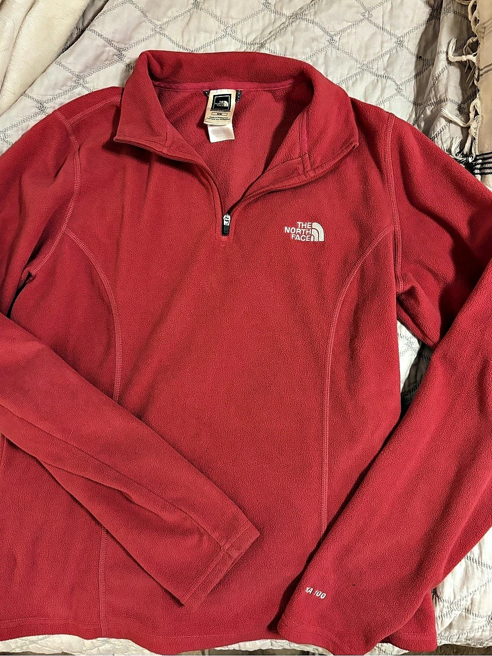 The North Face TKA 100 1/4-Zip Fleece Pullover Red Medium
